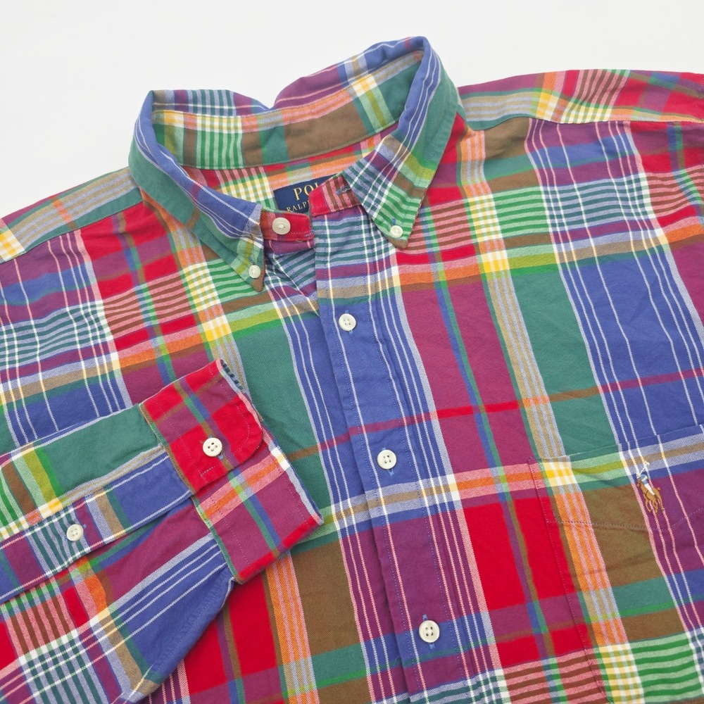 Polo Ralph Lauren Men 2XB Big & Tall Plaid Button Shirt Multicolor Flesh Pony